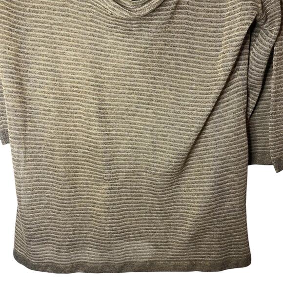 Eileen Fisher Metallic Striped Lightweight Draped Cowl Neck Knit Top Tan Gold L - Picture 4 of 8